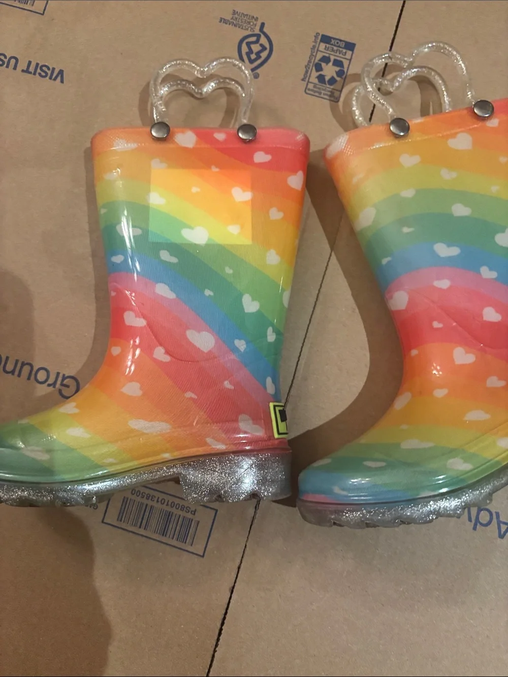 Western Chief Kids Rainbow Heart Glitter Handle Rain Boots - Multicolor